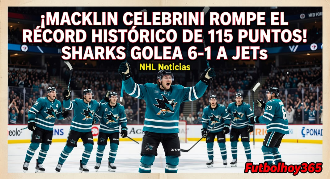 Macklin Celebrini rompe récord de puntos con los Sharks en goleada 6-1 ante Jets