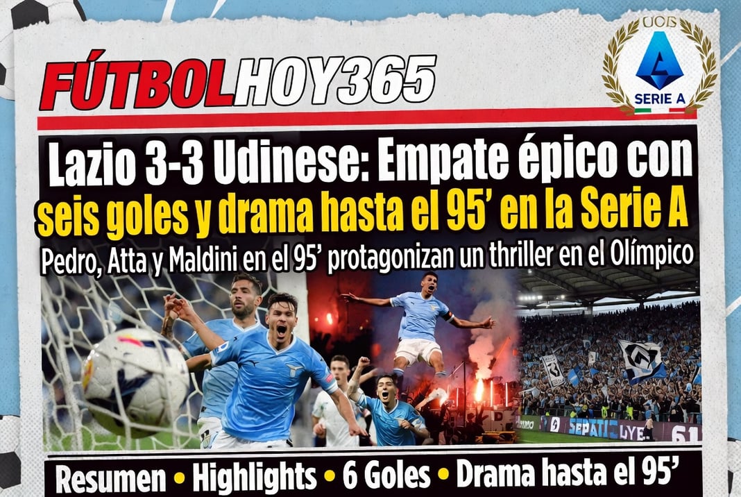 Lazio 3-3 Udinese Empate épico con seis goles y drama hasta el 95' en la Serie A