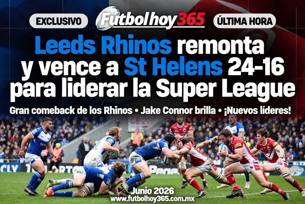 Leeds Rhinos remonta y vence a St Helens 24-16 para liderar la Super League