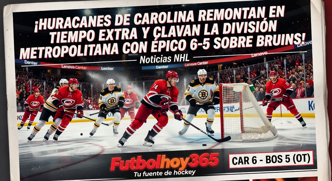Huracanes de Carolina remontan en tiempo extra y aseguran División Metropolitana con victoria 6-5 ante Bruins