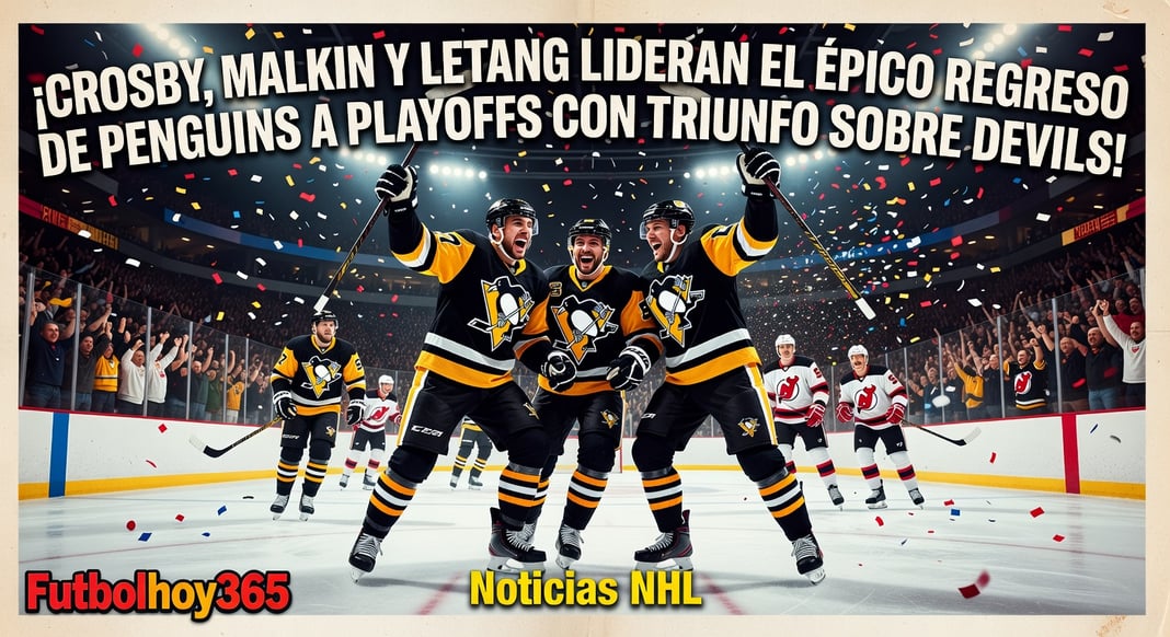 Crosby, Malkin y Letang lideran el regreso de los Penguins a playoffs de NHL con victoria sobre Devils