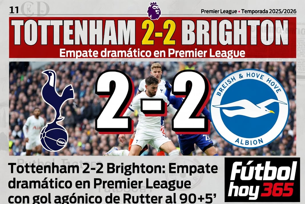 Tottenham 2-2 Brighton Empate dramático en Premier League con gol agónico de Rutter al 90+5'