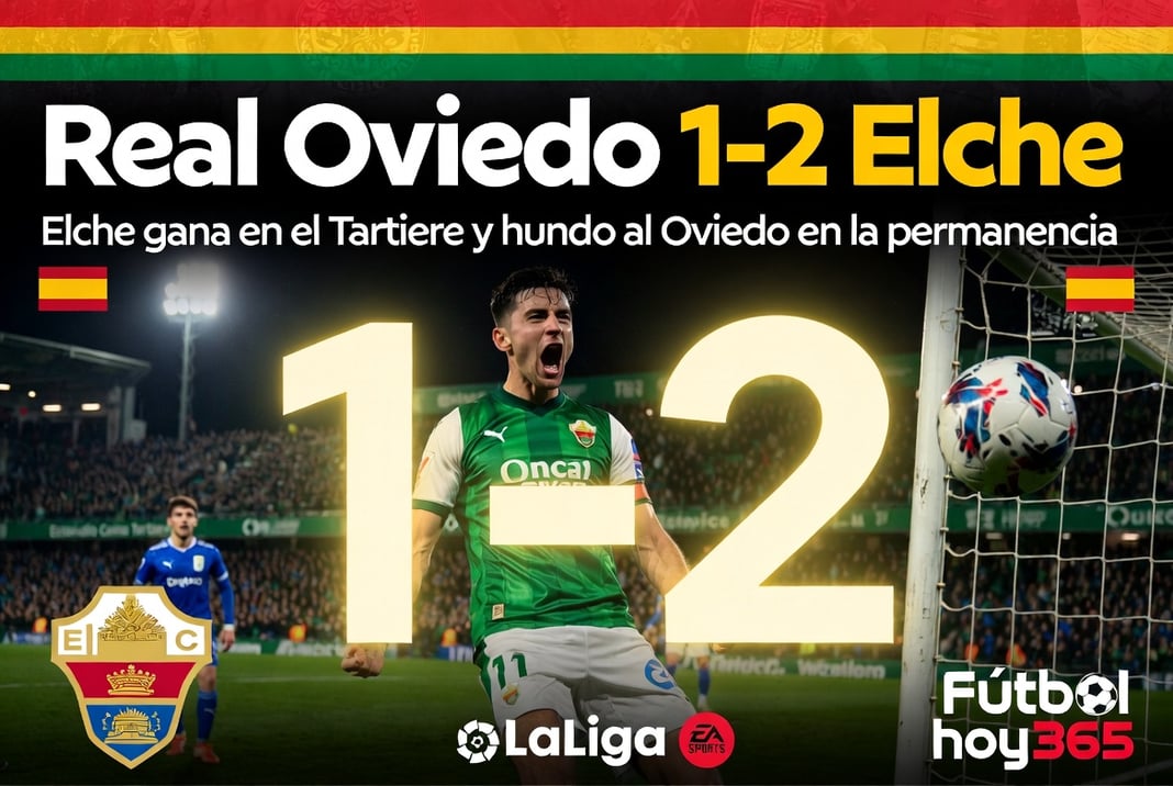 Real Oviedo 1-2 Elche Elche gana en el Tartiere y hunde al Oviedo en la permanencia