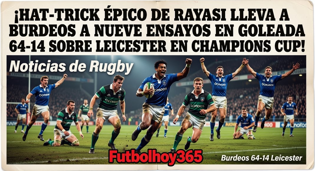 Hat-trick de Rayasi lidera a Burdeos a nueve ensayos en goleada 64-14 ante Leicester en Champions Cup