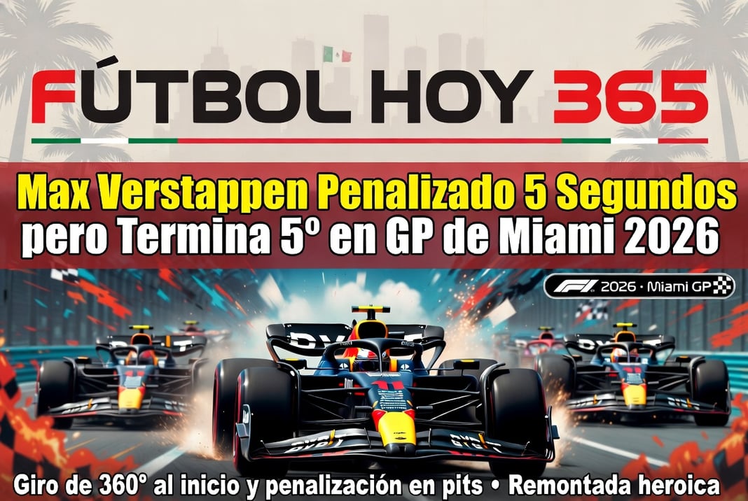 Max Verstappen Penalizado 5 Segundos pero Termina 5° en GP de Miami 2026