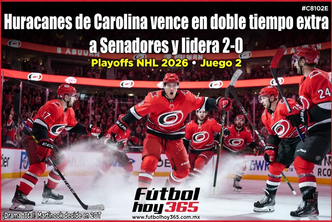 Huracanes de Carolina vence en doble tiempo extra a Senadores y lidera 2-0 en Playoffs NHL 2026