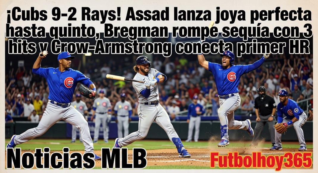 Cubs 9-2 Rays: Assad lanza joya perfecta hasta quinto, Bregman rompe sequía con 3 hits y Crow-Armstrong conecta primer HR