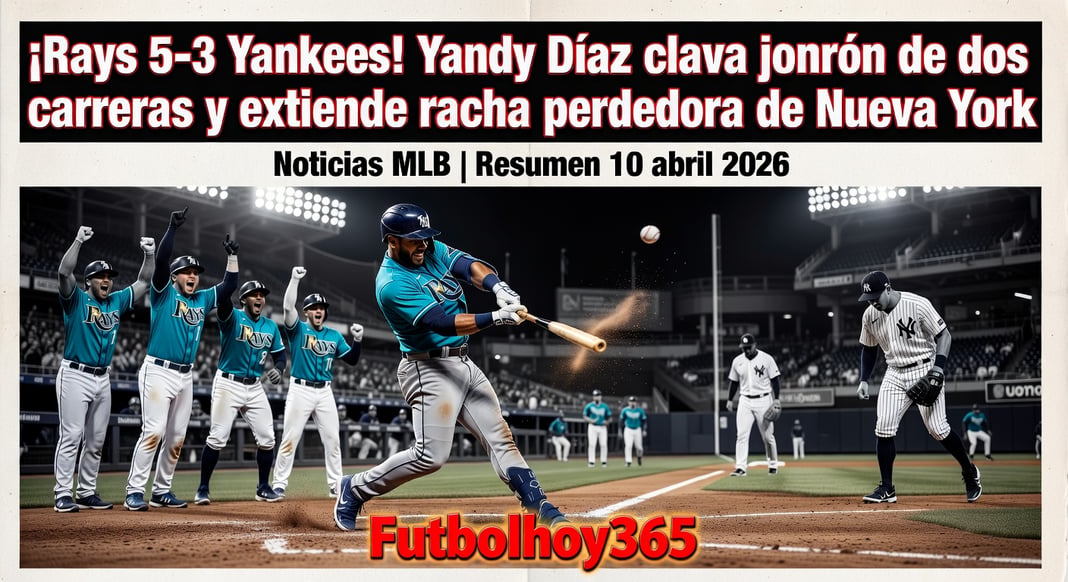Rays 5-3 Yankees: Yandy Díaz clava jonrón de dos carreras y extiende racha perdedora de Nueva York | Resumen 10 abril 2026