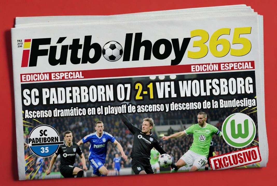 SC Paderborn 07 2-1 VfL Wolfsburg Ascenso dramático en el playoff de ascenso y descenso de la BundesligaSC Paderborn 07 vs VfL Wolfsburg
