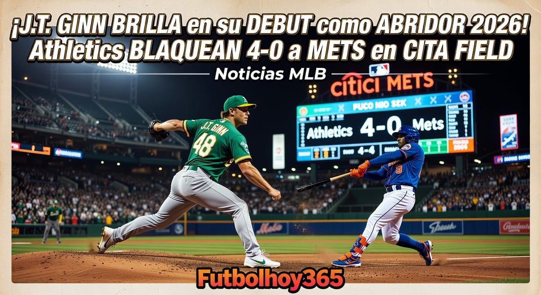 J.T. Ginn brilla en su debut como abridor en 2026: Athletics blanquean 4-0 a Mets en Citi Field