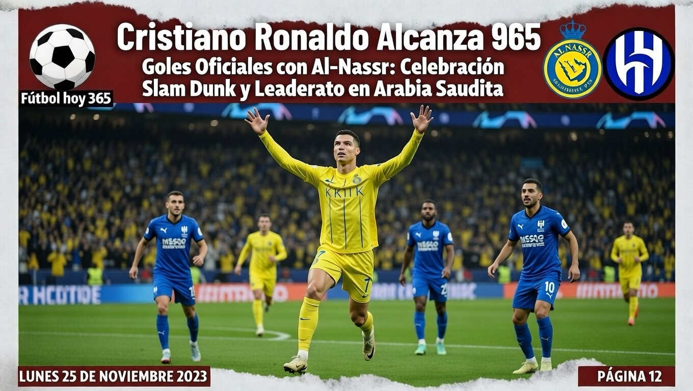 Cristiano Ronaldo Alcanza 965 Goles Oficiales con Al-Nassr Celebración Slam Dunk y Liderato en Arabia Saudita