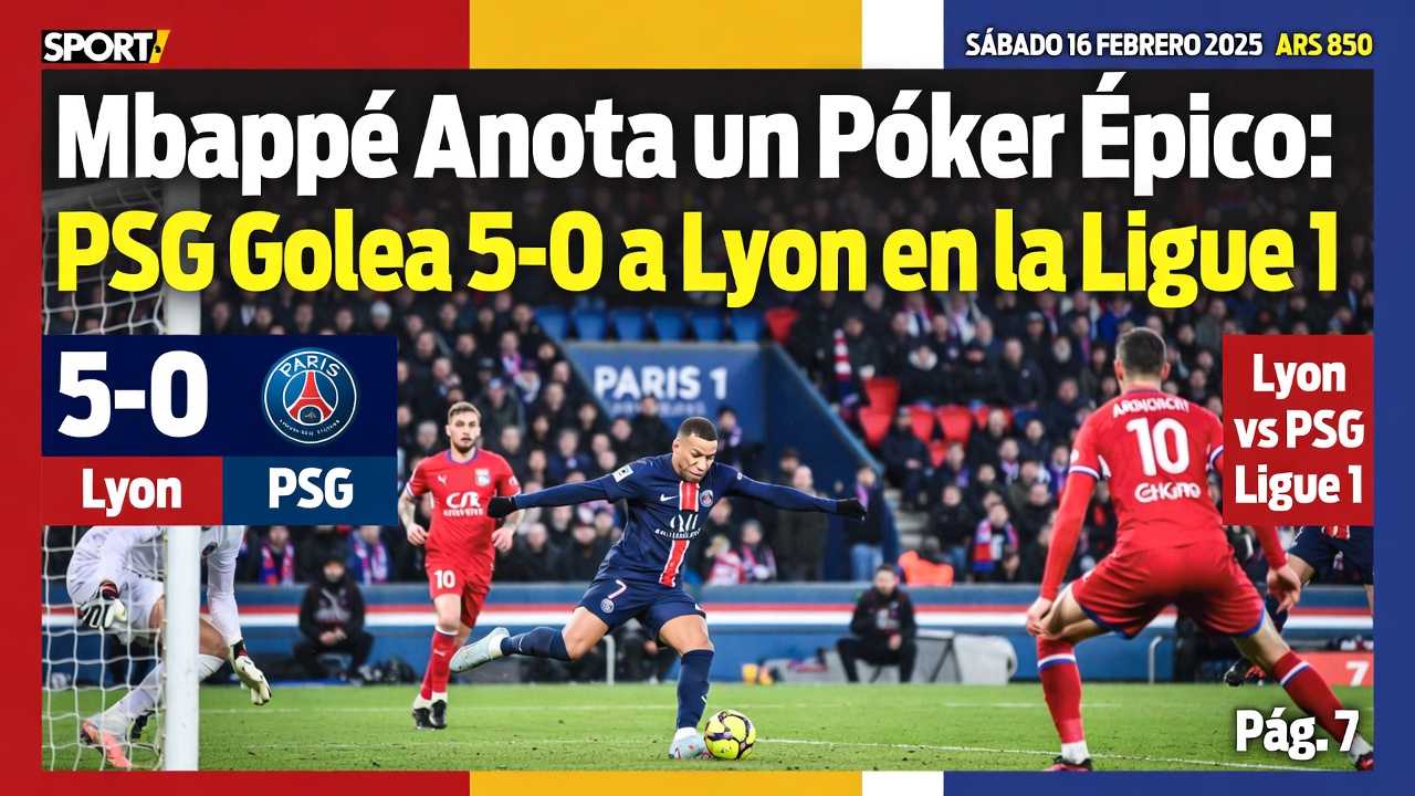Mbappé Anota un Póker Épico PSG Golea 5-0 a Lyon en la Ligue 1
