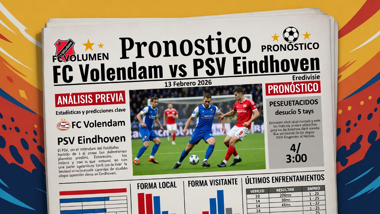 Pronostico FC Volendam vs PSV Eindhoven Eredivisie 13 Febrero 2026