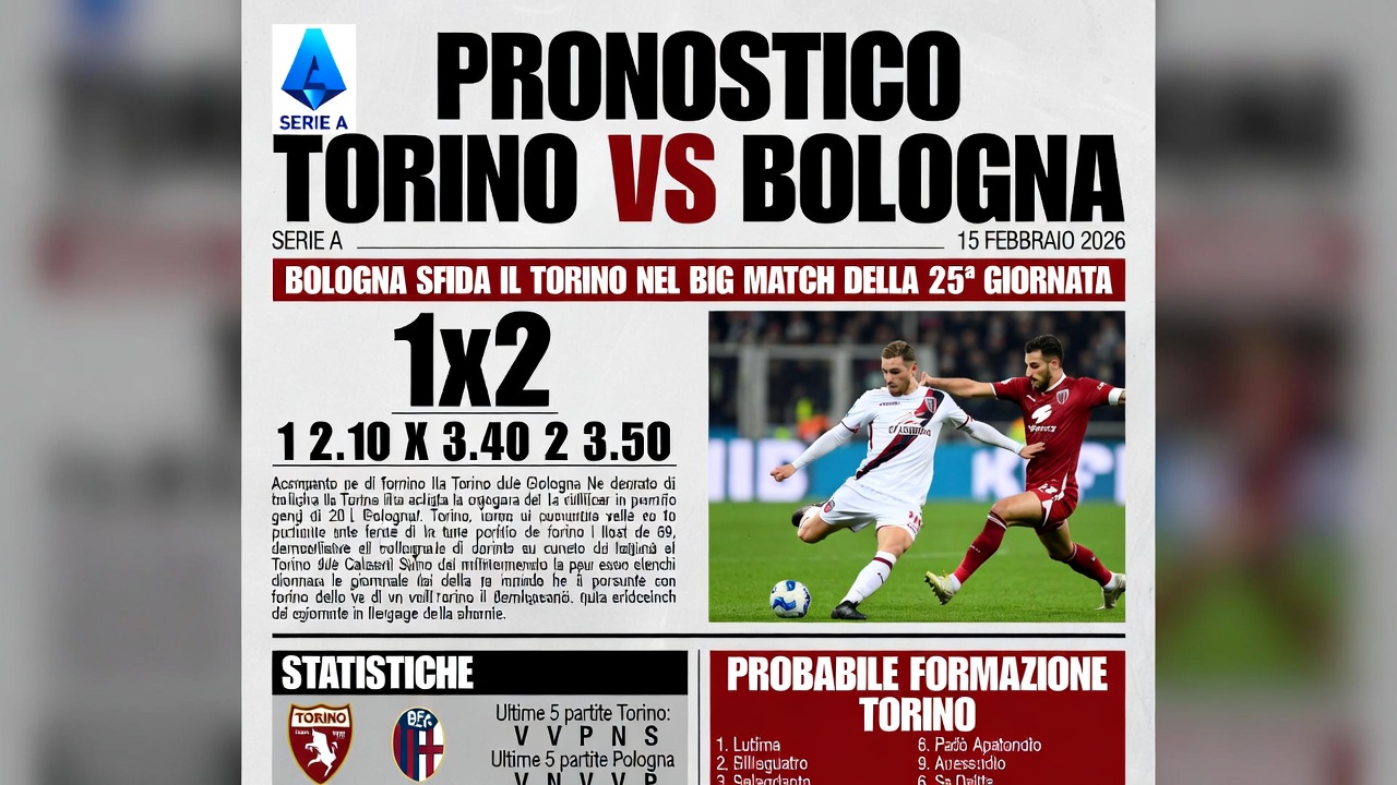 Pronostico Torino vs Bologna Serie A 15 febrero 2026