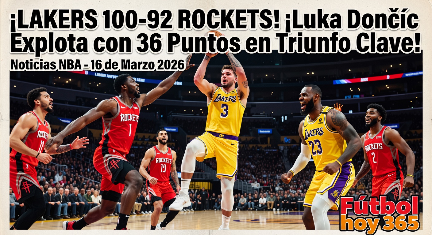 Lakers 100-92 Rockets (16 de marzo 2026): Luka Dončić brilla con 36 puntos en victoria clave - Resumen NBA
