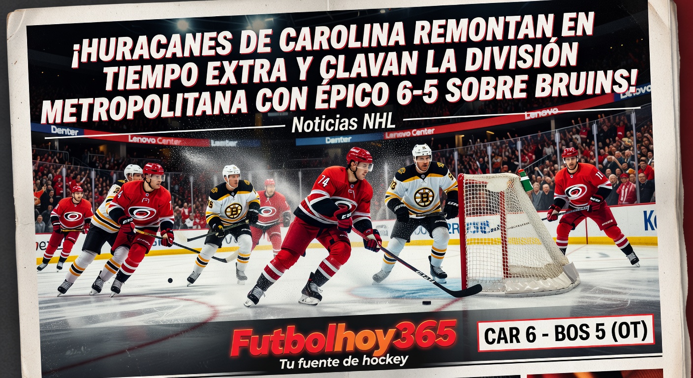 Huracanes de Carolina remontan en tiempo extra y aseguran División Metropolitana con victoria 6-5 ante Bruins