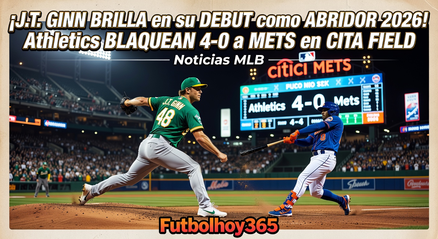 J.T. Ginn brilla en su debut como abridor en 2026: Athletics blanquean 4-0 a Mets en Citi Field