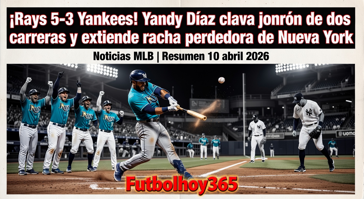 Rays 5-3 Yankees: Yandy Díaz clava jonrón de dos carreras y extiende racha perdedora de Nueva York | Resumen 10 abril 2026